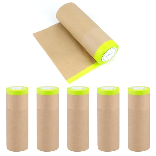 Chingcoo Maler Abdeckpapier, Abdeckpapier Mit Selbstklebestreifen,Selbstklebendem Abdeckband für Lackieren oder für Fenster abkleben malerkrepp (6 Rollen-30CM*15M) von Chingcoo
