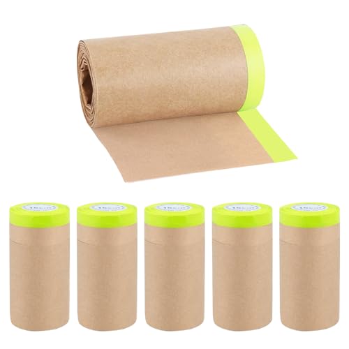 Chingcoo 6 Rollen Maler Abdeckpapier 15 cm * 15 m, Abdeckpapier Mit Selbstklebestreifen, Selbstklebendem Abdeckband für Lackieren oder für Fenster abkleben malerkrepp von Chingcoo