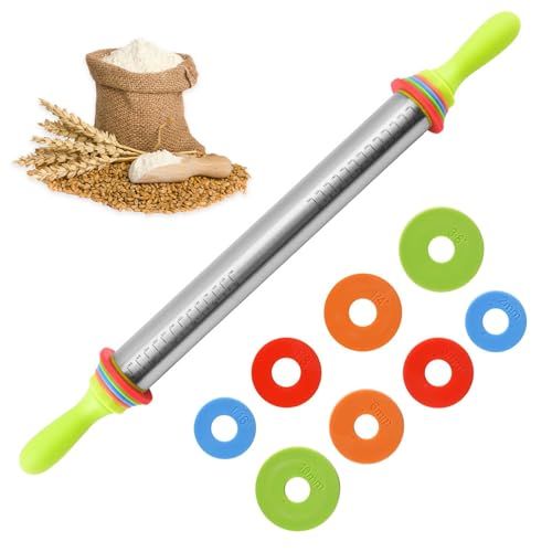 Chingcoo Nudelholz Edelstahl, Teigroller Edelstahl Einstellbares Teigroller Edelstahl Nudelholz mit Griff, Nudelholz Teigroller Groß mit 4 Abstandshalter Rolling Pin für Pizza Cookie Gebäck Teig, 61cm von Chingcoo