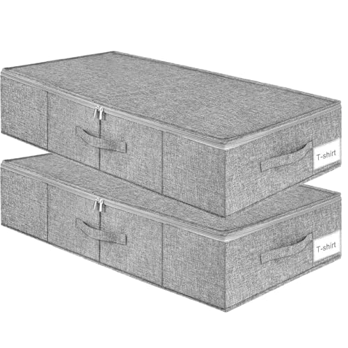 Chingcoo Unterbett Aufbewahrungsbox, 2 Stück Unterbettkommode, Faltbare Aufbewahrungsbox mit Deckel Groß, Unterbettbox Organizer mit Griff Aufbewahrung für Schuhe Kleidung Decken Bettdecken von Chingcoo
