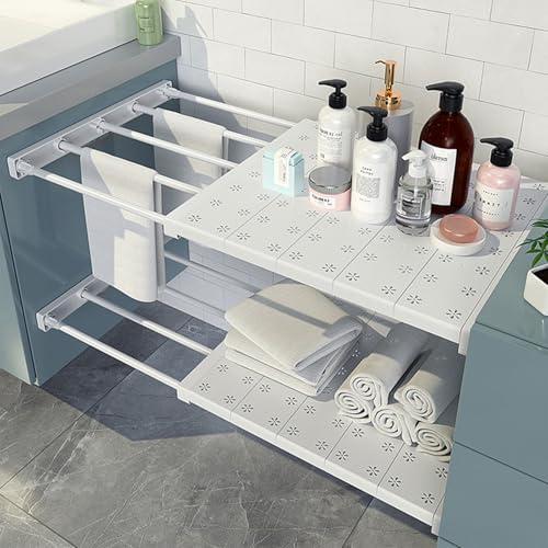 Chingcoo Verstellbare Regale für Schrank, 24cm Breite Einlegeböden Schrankregal, Erweiterbares Einlegeboden Kleiderschrank Schrank Organizer Küche Badezimmer Ohne Bohren, Verstellbare Länge 38-60cm von Chingcoo