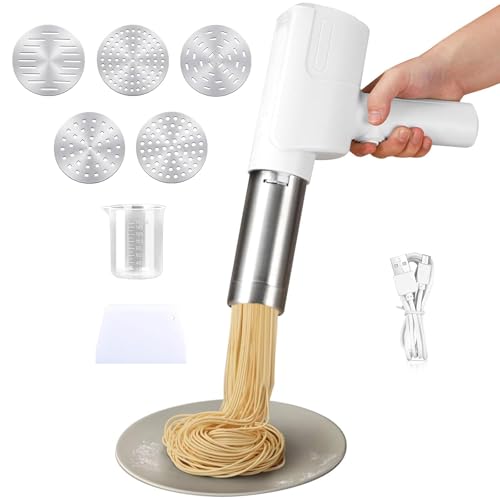 Elektrische Nudelmaschine, Tragbare Kabellose Nudelmaschine mit 2000/2600mAh Akku, Automatische Handheld Pasta Maker mit 5/6/7 Pressformen und Zubehör, aus Edelstahl Elektrische Nudelmaschine, Tragbare Kabellose Nudelmaschine mit 2000/2600mAh Akku, Automatische Handheld Pasta Maker mit 5/6/7 Pressformen und Zubehör, aus Edelstahl von Chingcoo