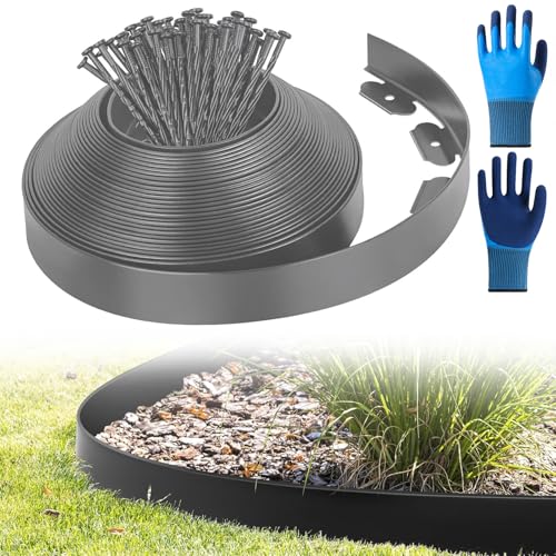 Flexible Rasenkante Kunststoff, mit 100 Erdanker, Beetumrandung Kunststoff, Länge 20m Höhe 5cm (20M*5CM, Grau) von Chingcoo