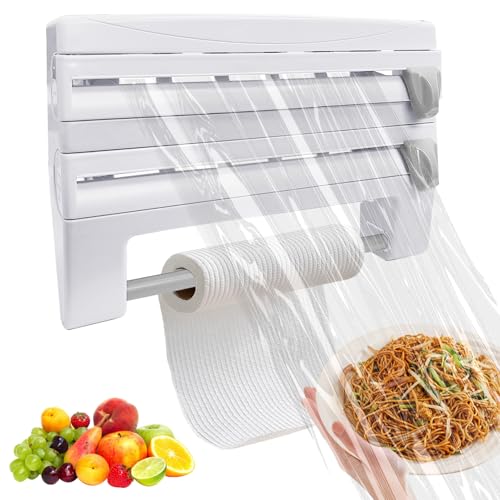 Frischhaltefolienspender, 6-in-1 Frischhaltefolie Abroller Folienspender, Plastiktütenhalter, Folienspender Mit Cutter Wandrollenhalter, Frischhaltefolienschneider für Küchenschublade Frischhaltefolienspender, 6-in-1 Frischhaltefolie Abroller Folienspender, Plastiktütenhalter, Folienspender Mit Cutter Wandrollenhalter, Frischhaltefolienschneider für Küchenschublade von Chingcoo