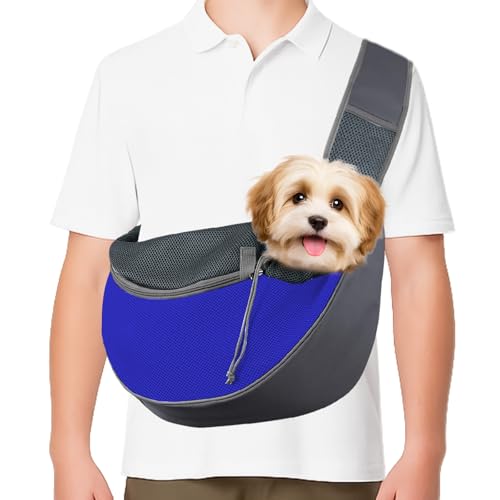 Hundetragetasche, Hundetasche, Verstellbare Tragetasche Hund für kleine Hunde und Katzen bis 4,5 kg – Atmungsaktive Haustier Sling Tasche für Welpen, Hundetragesling für Outdoor & Reisen(Dunkelblau) von Chingcoo