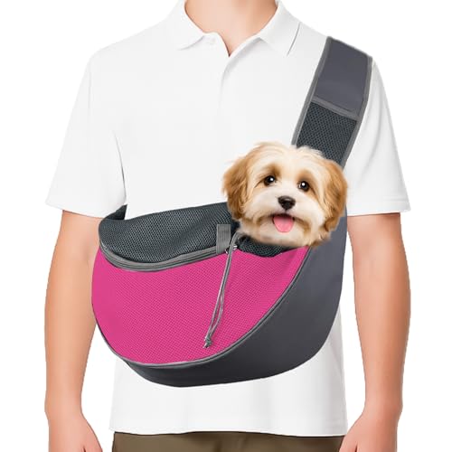 Hundetragetasche, Hundetasche, Verstellbare Tragetasche Hund für kleine Hunde und Katzen bis 4,5 kg – Atmungsaktive Haustier Sling Tasche für Welpen, Hundetragesling für Outdoor & Reisen (Rosarot) von Chingcoo