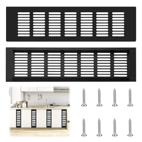 2 Stück Lüftungsgitter - 80x300mm - Schwarz Aluminium Abluftgitter, Rechteckig Belüftungsgitter, Türlüftungsgitte für Belüftung von Schränken und Schlafzimmern, Innen und Außen Lüftungsabdeckung von Chingcoo
