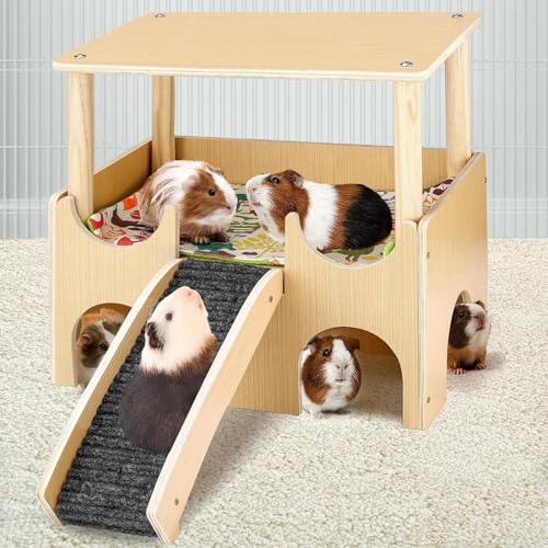 Meerschweinchen Haus aus Holz mit Treppe Rampe und Matten, Groß Meerschweinchen Nagerhaus mit 3 Eingäng, Meerschweinche Spielzeug Zubehör für Meerschweinchen, Hamster, Kaninchen, Chinchillas Meerschweinchen Haus aus Holz mit Treppe Rampe und Matten, Groß Meerschweinchen Nagerhaus mit 3 Eingäng, Meerschweinche Spielzeug Zubehör für Meerschweinchen, Hamster, Kaninchen, Chinchillas von Chingcoo