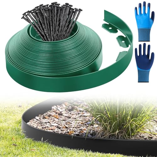 Flexible Rasenkante Kunststoff, mit 100 Erdanker, Beetumrandung Kunststoff, Länge 20m Höhe 5cm (20M*5CM, Grün) von Chingcoo