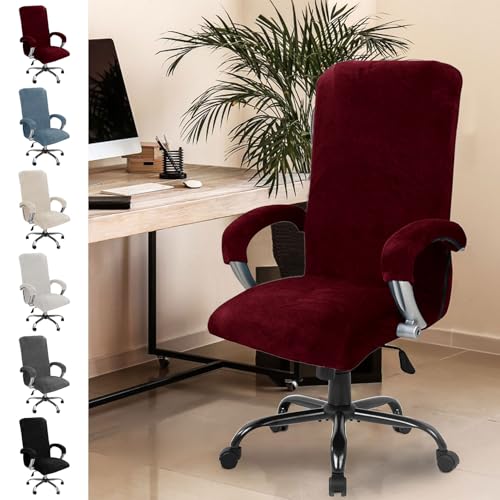 Samt Bürostuhl Bezug, Bürostuhl Überzug mit Armlehne, Sitzbezug Bürostuhl, Hohe Lehne Sitzbezug, Gaming Stuhl Bezug, Stuhlhussen Bezug Sessel Überzug, Elastische Hussen für Bürostuhl Bezug(Weinrot-XL) von Chingcoo
