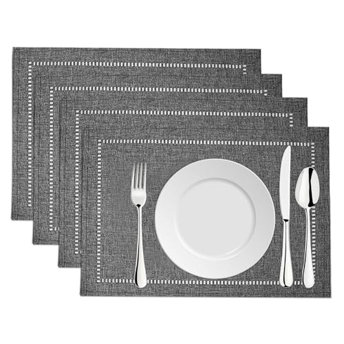 4er Set Doppelschicht verdickt Tischsets, Tischsets Abwaschbar, Platzdeckchen Abgrifffeste Hitzebeständig(Dunkelgrau,45X30CM) von Chingcoo