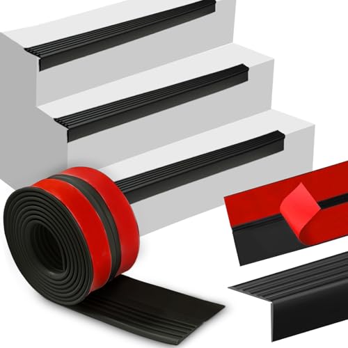 Treppenkantenprofil Selbstklebend, 2m Treppenkantenschutz, Selbstklebend Kantenschutz Treppe, Gummi Antirutsch Treppenstufen Rutschfeste Treppenkant für Außen und Innenbereich (Schwarz, 2m) von Chingcoo