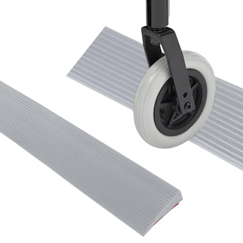 Türschwellenrampen, 90X8X2.5CM Schwellenrampe,PVC Rollstuhlrampe, rutschfeste Oberfläche,Gummirampe Auffahrrampe Schwellenrampe für Rollstuhl, Kinderwagen, Rollator oder e Scooter Grau von Chingcoo