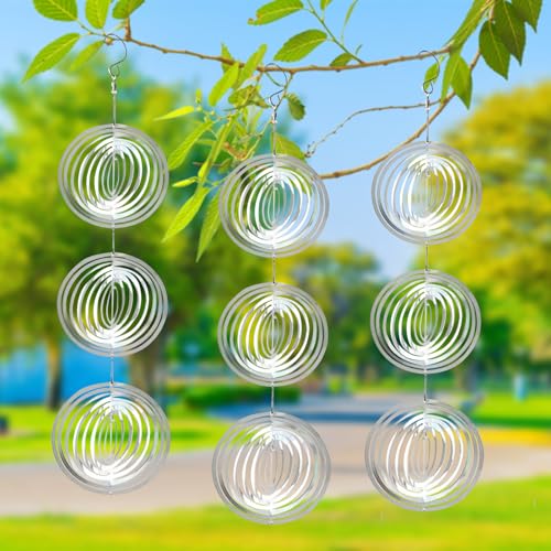 Windspiel Vogelabwehr, Reflektierende Taubenabwehr Runden, 3D Windspiel aus Edelstahl, Taubenabwehr Balkon, Reflektierender Vogelschreck Windspiele Dekoration für Balkon Garten Windspiel Vogelabwehr, Reflektierende Taubenabwehr Runden, 3D Windspiel aus Edelstahl, Taubenabwehr Balkon, Reflektierender Vogelschreck Windspiele Dekoration für Balkon Garten von Chingcoo