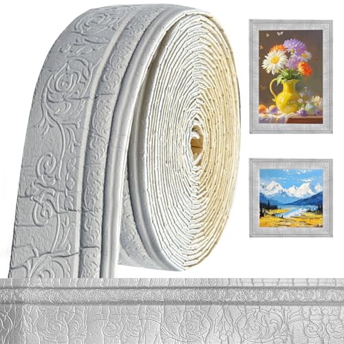 Zierleisten Selbstklebend 10m x 10cm x 5mm,3D Flexible Tapetenbordüre, Wandverkleidung, Rahmenlinien, Bordüre zum Abziehen Aufkleben, für Ecke, Linie Flur, Decke (Silbergrau 10m x 10cm x 5mm) von Chingcoo