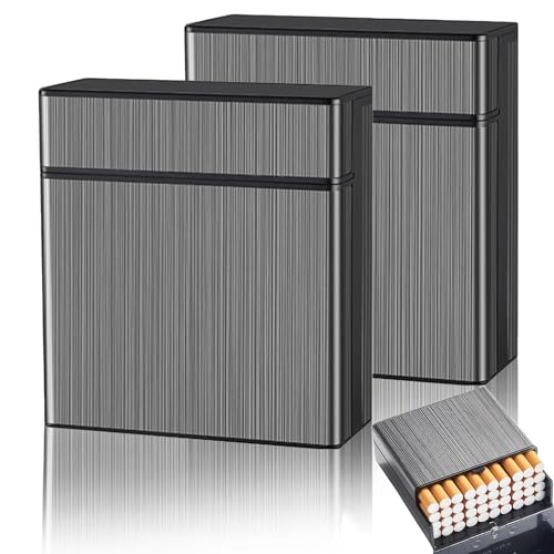 2 Stück Zigarettenetui, Groß Zigarettenbox Metall, Zigarettenschachtel für 40 Zigaretten, Edelstahl Zigarettencase Zigarettenbox, Zigaretten Kasten Herren Damen (Schwarz+Schwarz) von Chingcoo