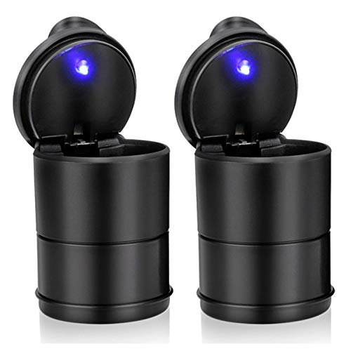 Chingde Aschenbecher Auto, Aschenbecher mit Deckel, Automatisches LED-Licht, Flammhemmend, Versiegelt, Abnehmbar, Hochtemperaturbeständig, Großem Fassungsvermögen (2 Stück) von Chingde
