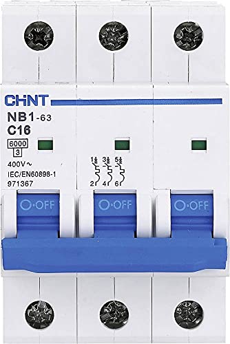 Chint NB1-63B3P25 Miniatur-Sicherungsschalter, 25 A, 3-polig, B Kurve, 6 kA von Chint