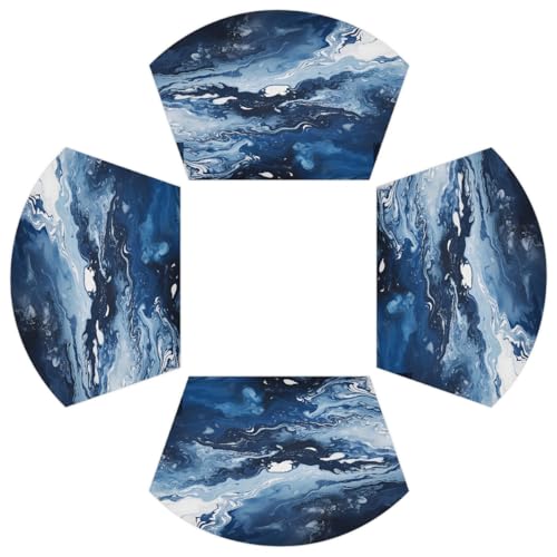 Blue Art Marmor PVC Keil Tischsets für runden Tisch 4er Set Hitzebeständige Esstischmatten Waschbar Rutschfeste Platzsets von Chintiz