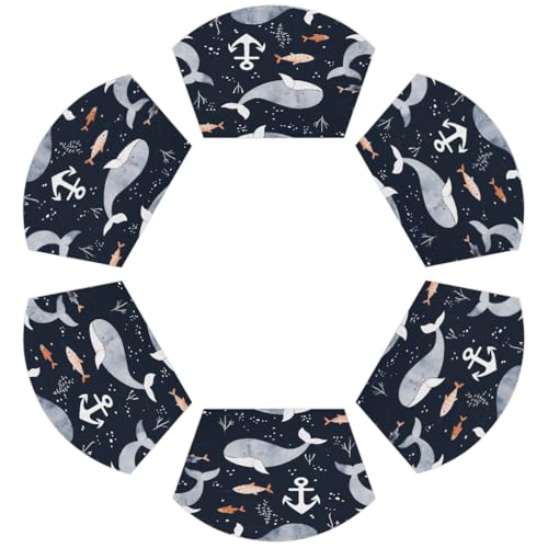Cartoon Grauwal PVC Keil Tischsets für runden Tisch 6er Set Hitzebeständige Esstischmatten Waschbar rutschfest Platzsets von Chintiz
