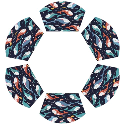 Cartoon Wal Blau Niedliche PVC Keil Tischsets für Runden Tisch 6er Set Hitzebeständige Esstischmatten Waschbare rutschfeste Tischsets Cartoon Wal Blau Niedliche PVC Keil Tischsets für Runden Tisch 6er Set Hitzebeständige Esstischmatten Waschbare rutschfeste Tischsets von Chintiz