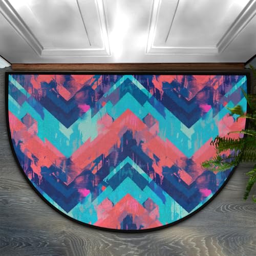 Chintiz Block Symmetry halbrunde Fußmatte, 91,4 x 61 cm, weich, saugfähig, Eingangsteppich mit rutschfester Unterseite, Willkommensmatte für Eingangsbereich, Schlafzimmer, Küche, Büro von Chintiz