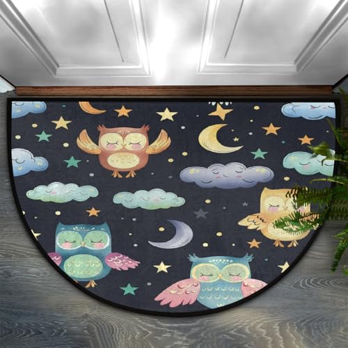 Chintiz Cloud Cartoon Eule halbrunde Fußmatte, 91,4 x 61 cm, weich, saugfähig, Eingangsteppich mit rutschfester Unterseite, Willkommensmatte für Eingangsbereich, Schlafzimmer, Küche, Büro von Chintiz