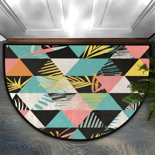 Chintiz Dreieck Blatt abstrakte halbrunde Fußmatte, 91,4 x 61 cm, weich, saugfähig, Eingangsteppich mit rutschfester Unterseite, Willkommensmatte für Eingangsbereich, Schlafzimmer, Küche, Büro von Chintiz