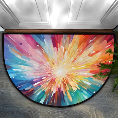 Chintiz Fußmatte mit Regenbogen-Projektionslinie, halbrund, 91,4 x 61 cm, weich, saugfähig, Eingangsteppich mit rutschfester Unterseite, für Eingangsbereich, Schlafzimmer, Küche, Büro von Chintiz