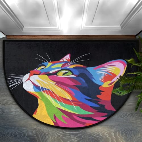 Chintiz Fußmatte mit abstrakter Zeichnung von Katzen, halbrund, 91,4 x 61 cm, weich, saugfähig, Eingangsteppich mit rutschfester Unterseite, Willkommensmatte für Eingangsbereich, Schlafzimmer, Küche von Chintiz