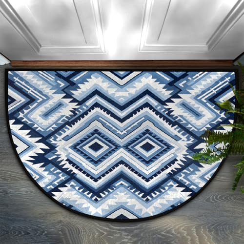 Chintiz Fußmatte mit symmetrischer Geometrie, halbrund, weich, saugfähig, Eingangsteppich mit rutschfester Unterseite, für Eingangsbereich, Schlafzimmer, Küche, Büro von Chintiz