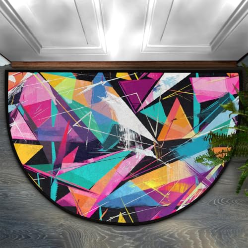 Chintiz Hintergrund mit bunten, halbrunden Fußmatte, 91,4 x 61 cm, weicher, saugfähiger Eingangsteppich mit rutschfester Unterseite, Willkommensmatte für Eingangsbereich, Schlafzimmer, Küche, Büro von Chintiz