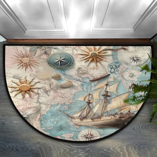 Chintiz Sea Map halbrunde Fußmatte, 91,4 x 61 cm, weich, saugfähig, Eingangsteppich mit rutschfester Unterseite, Willkommensmatte für Eingangsbereich, Schlafzimmer, Küche, Büro von Chintiz