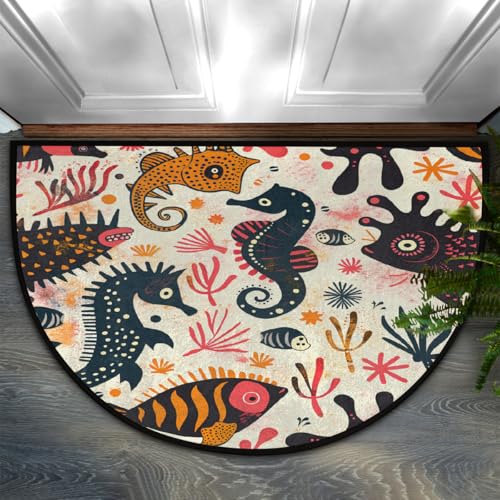 Chintiz Simple Seepferdchen-Fußmatte, halbrund, 91,4 x 61 cm, weich, saugfähig, Eingangsteppich mit rutschfester Unterseite, für Eingangsbereich, Schlafzimmer, Küche, Büro von Chintiz