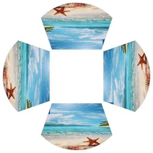 Meer Meer Seestern Landschaft PVC Keil Tischsets für runden Tisch 4er Set Hitzebeständige Esstischmatten Waschbar rutschfest Platzsets von Chintiz