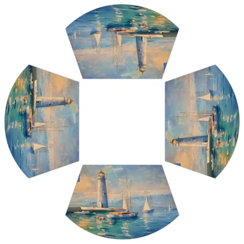 Ölgemälde Leuchtturm Segelboot PVC Keil Tischsets für runden Tisch 4er Set Hitzebeständige Esstischmatten Waschbar Rutschfeste Platzsets Ölgemälde Leuchtturm Segelboot PVC Keil Tischsets für runden Tisch 4er Set Hitzebeständige Esstischmatten Waschbar Rutschfeste Platzsets von Chintiz