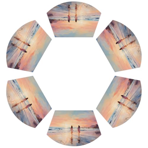 Ölgemälde Strandlandschaft PVC Keil Tischsets für runden Tisch 6er Set Hitzebeständige Esstischmatten Waschbar rutschfest Platzsets von Chintiz