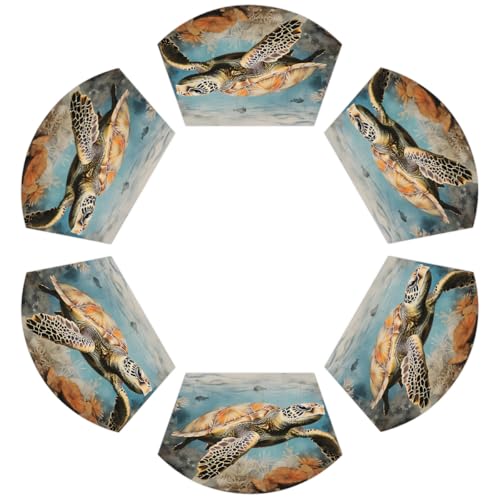 Retro Ölgemälde von Schildkröten PVC Keil Tischsets für runden Tisch 6er Set Hitzebeständige Esstischmatten Waschbare rutschfeste Tischsets von Chintiz