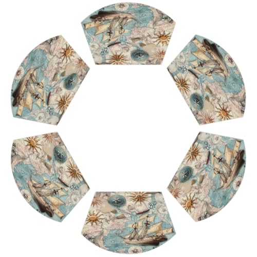 Sea Map PVC Keil Platzsets für runden Tisch 6er Set Hitzebeständige Esstischmatten Waschbar Rutschfeste Platzsets von Chintiz