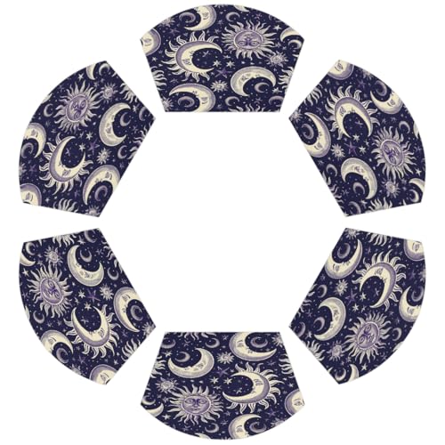 Sonne Mond Stern Hintergrund PVC Keil Tischsets für Runden Tisch 6er Set Hitzebeständige Esstischmatten Waschbar rutschfest Platzsets von Chintiz