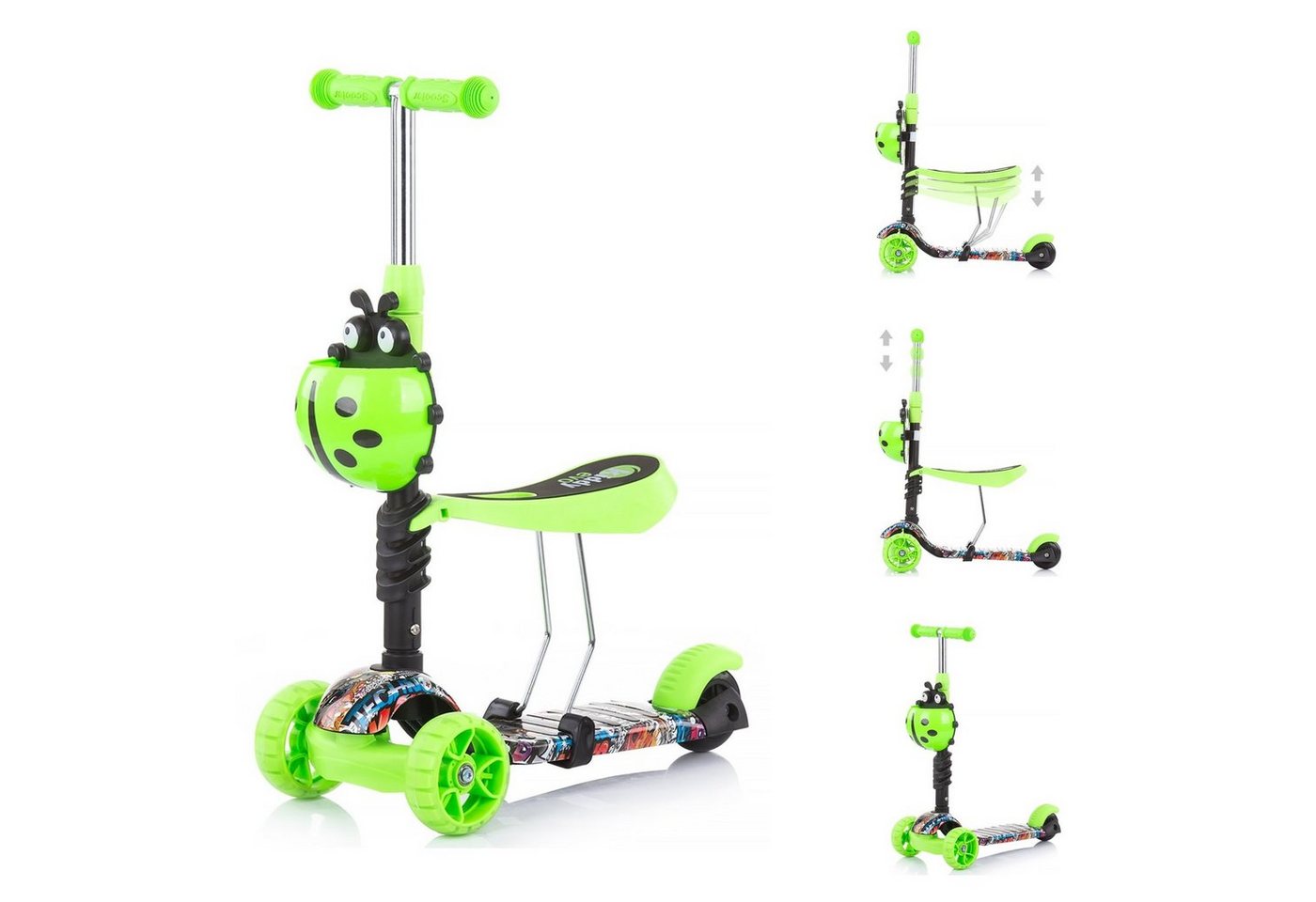 Chipolino Cityroller Kinderroller, Rutscher Kiddy 2 in 1, Höhe einstellbar 3 Räder mit Licht von Chipolino