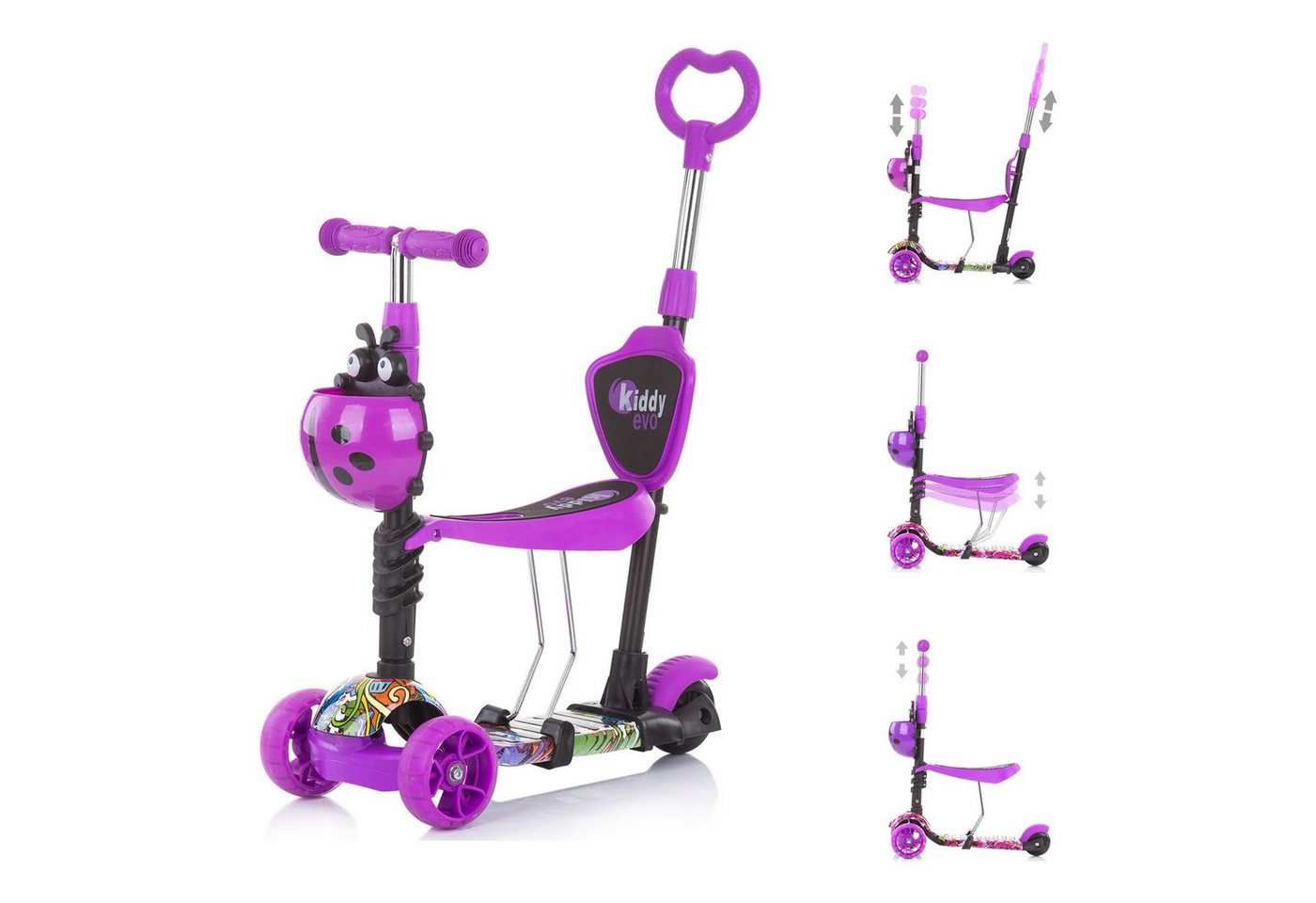 Chipolino Cityroller Kinderroller 3 in 1 Kiddy Evo, Schiebestange Vorderräder mit LED von Chipolino