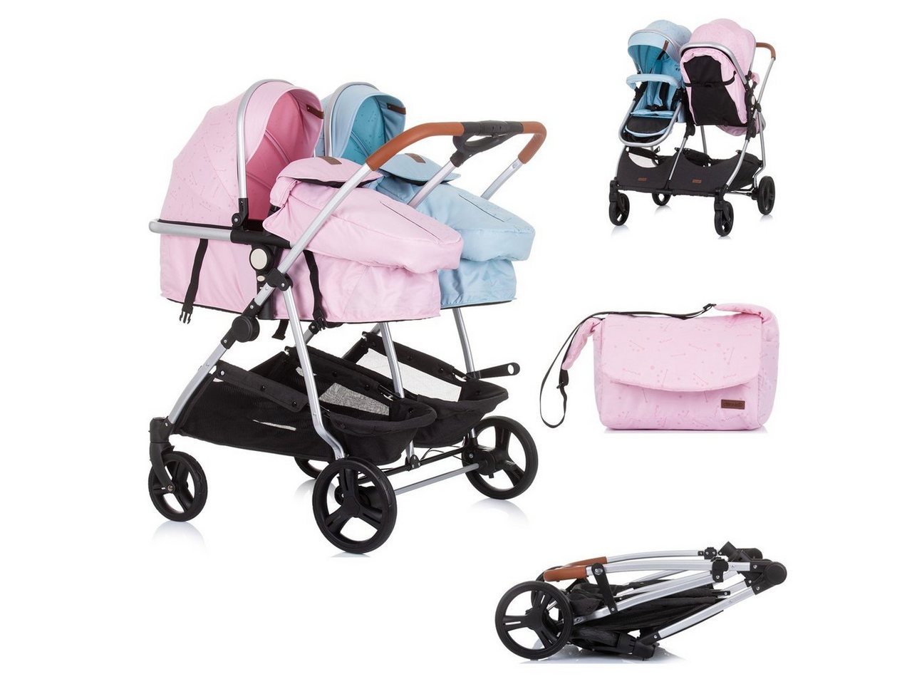 Chipolino Geschwisterwagen Geschwisterkinderwagen Duo Smart, klappbar, umbaubar, verstellbar, Fußsack von Chipolino