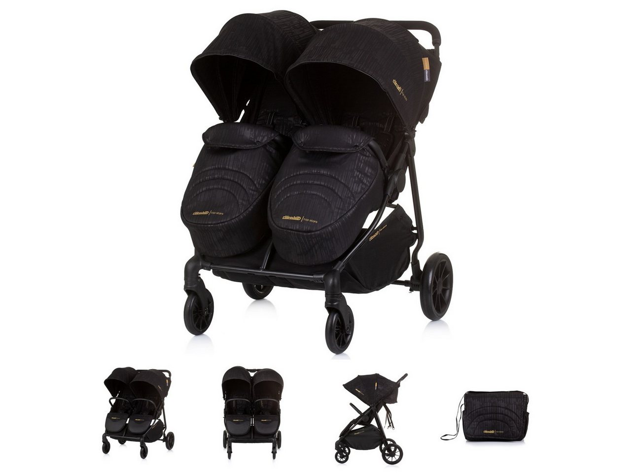 Chipolino Geschwisterwagen Zwillingskinderwagen Top Stars, 77 cm breit, Wickeltasche, Fußsack von Chipolino