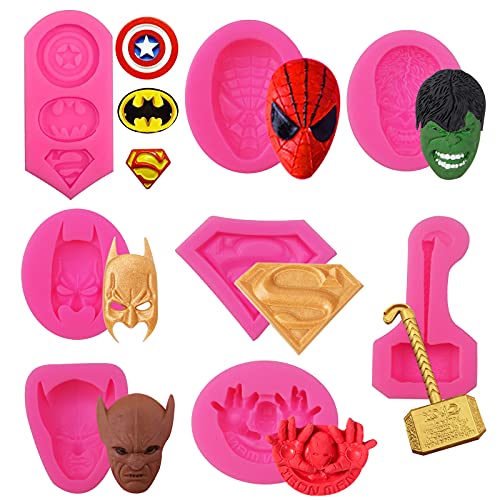 8 Stück Superheros Themen-Silikonformen Fondant Süßigkeiten Schokolade Form Silikon Fondant Form für Kuchendekorationen von Chistepper