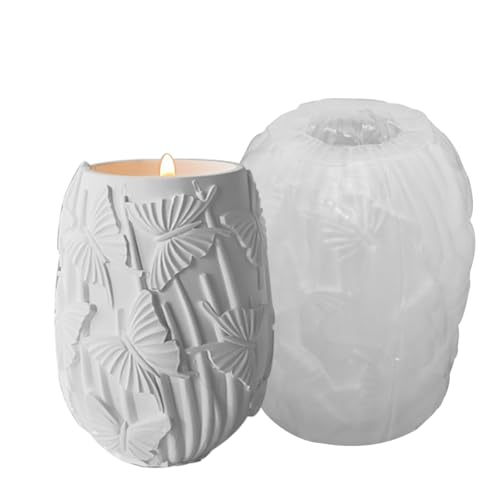 Silikonform für Kerzengläser, runde Kerzenbecher, Silikonform, Beton, Zylinder, Flasche, Kerzenhalter, Silikonform zur Aufbewahrung, Kerzenhalter, Schmuckbox, Vase, Aromatasse (Schmetterlingsmuster) von Chistepper