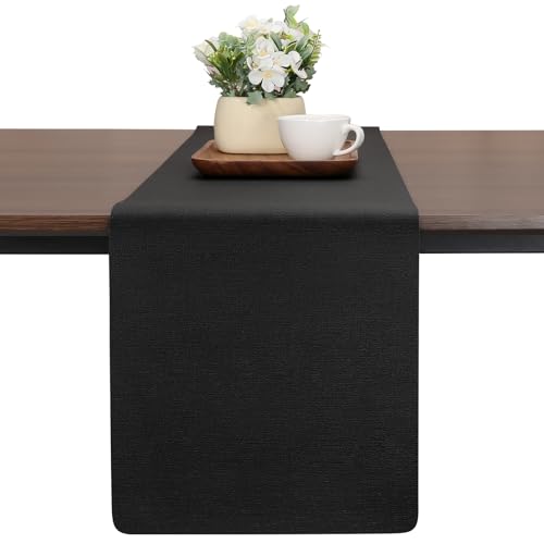 Chitomars Tischläufer Kunstleder, Tischläufer Modern Doppelseitigen rutschfest Hitzebeständig Tischläufer Abwaschbar Outdoor Tischläufer für Hochzeit Geburtstag Party Tischdeko(Schwarz,30x183cm) von Chitomars