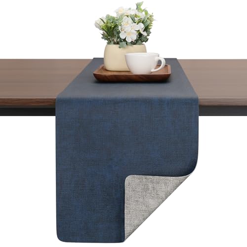 Chitomars Tischläufer Kunstleder, Tischläufer Modern Doppelseitigen rutschfest Hitzebeständig Tischläufer Abwaschbar Outdoor Tischläufer für Hochzeit Geburtstag Party Tischdeko(Grau Blau,40x240cm) von Chitomars