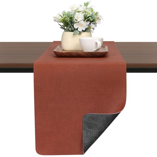 Chitomars Tischläufer Kunstleder, Tischläufer Modern Doppelseitigen rutschfest Hitzebeständig Tischläufer Abwaschbar Outdoor Tischläufer für Hochzeit Geburtstag Tischdeko(Grau Terrakotta,30x140cm) von Chitomars