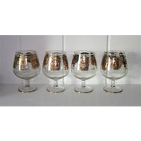 Vintage Cocktailgläser Im Schwenker-stil Mit Likör-Logo-Emblemen Aus 585Er Silber. Gold - 4Er Set von Chitownexpress